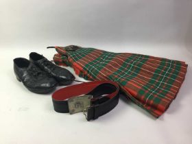 KILT, LEATHER BELT AND PAIR OF LEATHER SHOES