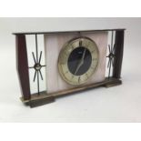 ONYX AND BRASS MANTEL CLOCK, ALONG WITH A DEMI LUNE TABLE