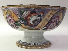 PAIR OF VICTORIAN SCOTTISH STONEWARE PUNCH BOWLS, AND A GROUP OF SIX HAMMERSLEY COMPORTS