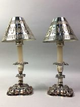 PAIR OF SILVER PLATED CANDLESTICKS, AND OTHER PLATED WARE