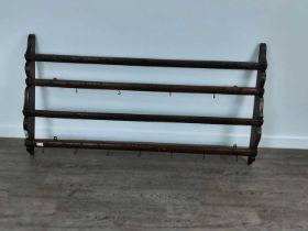 VICTORIAN OAK WALL HANGING RACK,