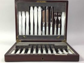 SET OF TWELVE DESSERT KNIVES AND FORKS,