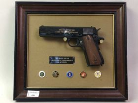 FRANKLIN MINT, JOHN WAYNE ARMED FORCES COMMEMORATIVE REPLICA .45 AUTOMATIC,