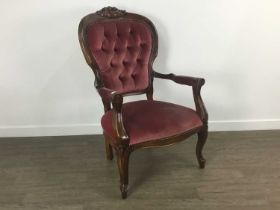 REPRODUCTION MAHOGANY FRENCH STYLE ARMCHAIR,