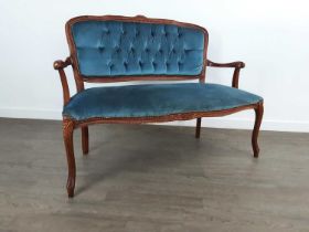 REPRODUCTION MAHOGANY PARLOUR SETTEE, AND A PAIR OF MATCHING ELBOW CHAIRS