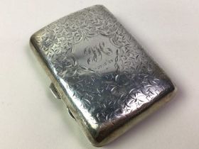 TWO SILVER VESTA CARD CASES, AND A HIP FLASK