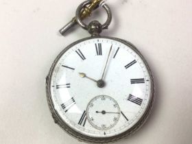 TWO SILVER FOB WATCHES, AND ANOTHER WATCH