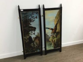 SET OF FOUR VICTORIAN PAINTED GLASS PANELS, FORMALLY A SCREEN