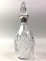 TWO CUT GLASS DECANTERS AND FIVE SHERRY GLASSES,