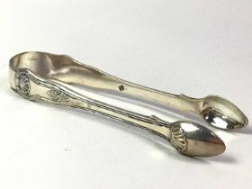 COLLECTION OF SILVER ITEMS, INCLUDING TONGS AND TEASPOONS