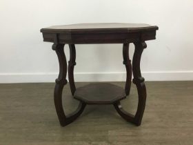 OCTAGONAL OCCASIONAL TABLE, ALONG WITH A NEST OF THREE TABLES