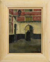 BRITISH SCHOOL, CLOAKED FIGURE IN A COURTYARD