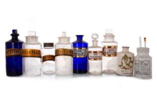 COLLECTION OF ANTIQUE PHARMACY BOTTLES, AND MEDICAL/PHARMACY JARS AND ACCESSORIES