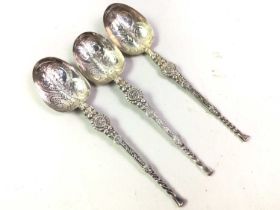 SET OF SIX SILVER SPOONS, ALONG WITH PLATED WARE