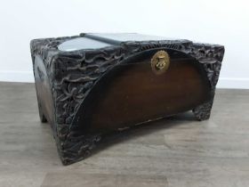 CHINESE BLANKET CHEST, AND A CHINESE NEST OF TWO TABLES