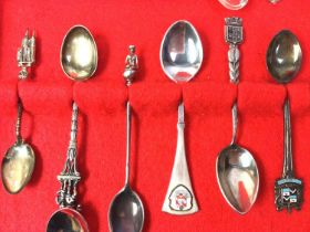 COLLECTION OF SOUVENIR SPOONS, INCLUDING SILVER EXAMPLES