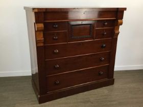 VICTORIAN MAHOGANY COLUMN CHEST OF DRAWERS,