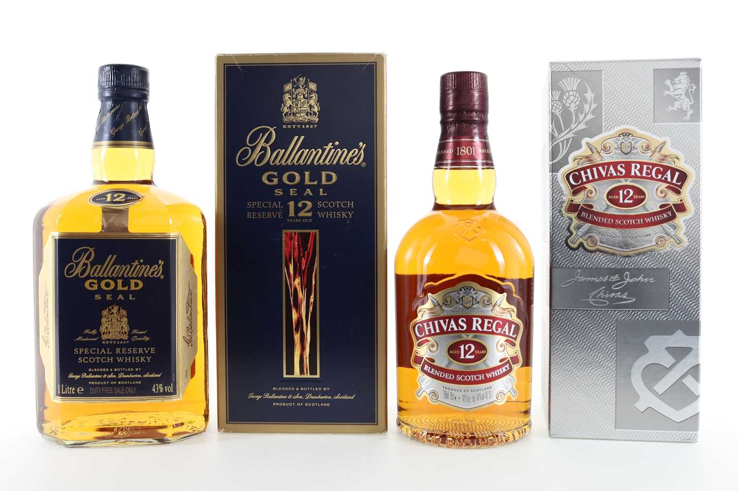 BALLANTINE'S 12 YEAR OLD GOLD SEAL 1L AND CHIVAS REGAL 12 YEAR OLD BLENDED WHISKY
