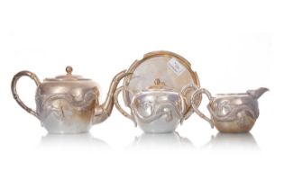 CHINESE EXPORT SILVER THREE PIECE TEA SERVICE, LIKELY LUEN HING, ACTIVE 1875-1930