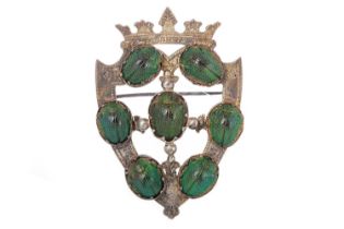 WHITE METAL SCARAB BROOCH,