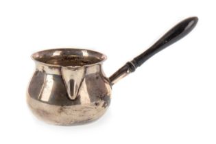 VICTORIAN SILVER BRANDY WARMING PAN, MAKER RUBBED, CHESTER MARKS