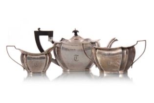 GEORGE VI SILVER THREE PIECE TEA SERVICE, HENRY CLIFFORD DAVIS, BIRMINGHAM 1946