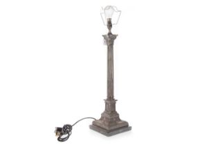 SILVER PLATED CORINTHIAN COLUMN TABLE LAMP, JAMES DEAKIN & SONS, EARLY 20TH CENTURY