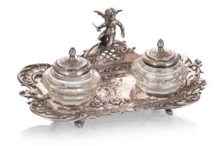 DUTCH SILVER DOUBLE INKSTAND, IMPORT MARK FOR EDWIN THOMPSON BRYANT, LONDON 1892