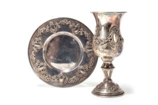 ISRAELI SILVER KIDDUSH CUP AND STAND, HAZORFIM