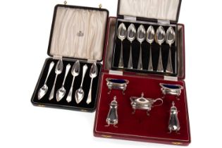 SET OF EIGHT SILVER GRAPEFRUIT SPOONS, C.B. & S., SHEFFIELD MARKS