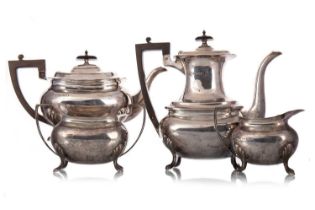 GEORGE V SILVER FOUR PIECE TEA AND COFFEE SET, WALKER & HALL, SHEFFIELD 1926