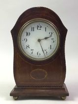 EDWARDIAN MAHOGANY MANTEL CLOCK, AND AN OAK MANTEL CLOCK