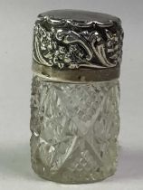 SILVER TOPPED SCENT BOTTLE, AND OTHER ITEMS