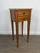 STAINED WOOD SIDE TABLE, ALONG WITH A COFFEE TABLE