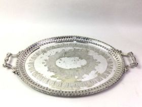 VICTORIAN SILVER PLATED TEA TRAY, ALONG WITH FURTHER SILVER PLATE