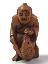 JAPANESE CARVED NETSUKE, ALONG WITH A MAGNIFYING GLASS AND PENDANT