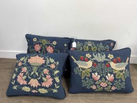 SET OF FOUR WOOLWORK CUSHIONS,