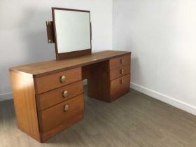 STAG DRESSING TABLE WITH MIRROR, AND A TEAK FOOTSTOOL