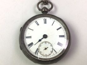 SILVER POCKET WATCH, ALONG WITH A SILVER ALBERT