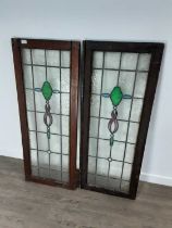 PAIR OF LEAD AND STAINED GLASS PANELS,