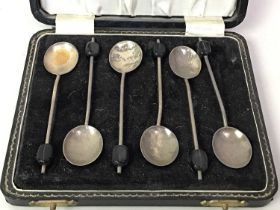 SET OF SIX SILVER COFFEE SPOONS, AND OTHER SILVER AND PLATED FLAT WARE