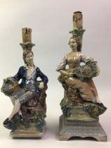 PAIR OF ITALIAN CANDLESTICKS, ALONG WITH A JUG AND A CANDLEABRUM