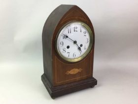 MAHOGANY INLAID MANTEL CLOCK, AND ANOTHER