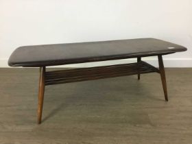 DARK STAINED ERCOL ELM COFFEE TABLE,