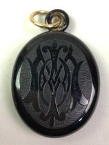 VICTORIAN JET MOURNING LOCKET, AND SIMILAR BROOCH