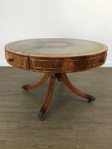 REPRODUCTION YEW WOOD DRUM TABLE,