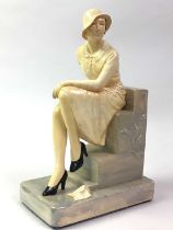 ART DECO POTTERY FIGURE OF A LADY, ALONG WITH FURTHER ITEMS