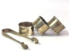 FOUR SILVER NAPKIN RINGS, AND OTHER SILVER ITEMS