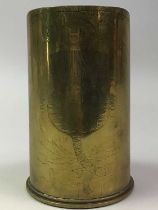 PAIR OF WWI TRENCH ART SHELLS, AND OTHER ITEMS