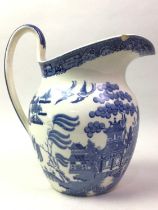 WILLOW BLUE AND WHITE JUG, ALONG WITH OTHER CERAMICS